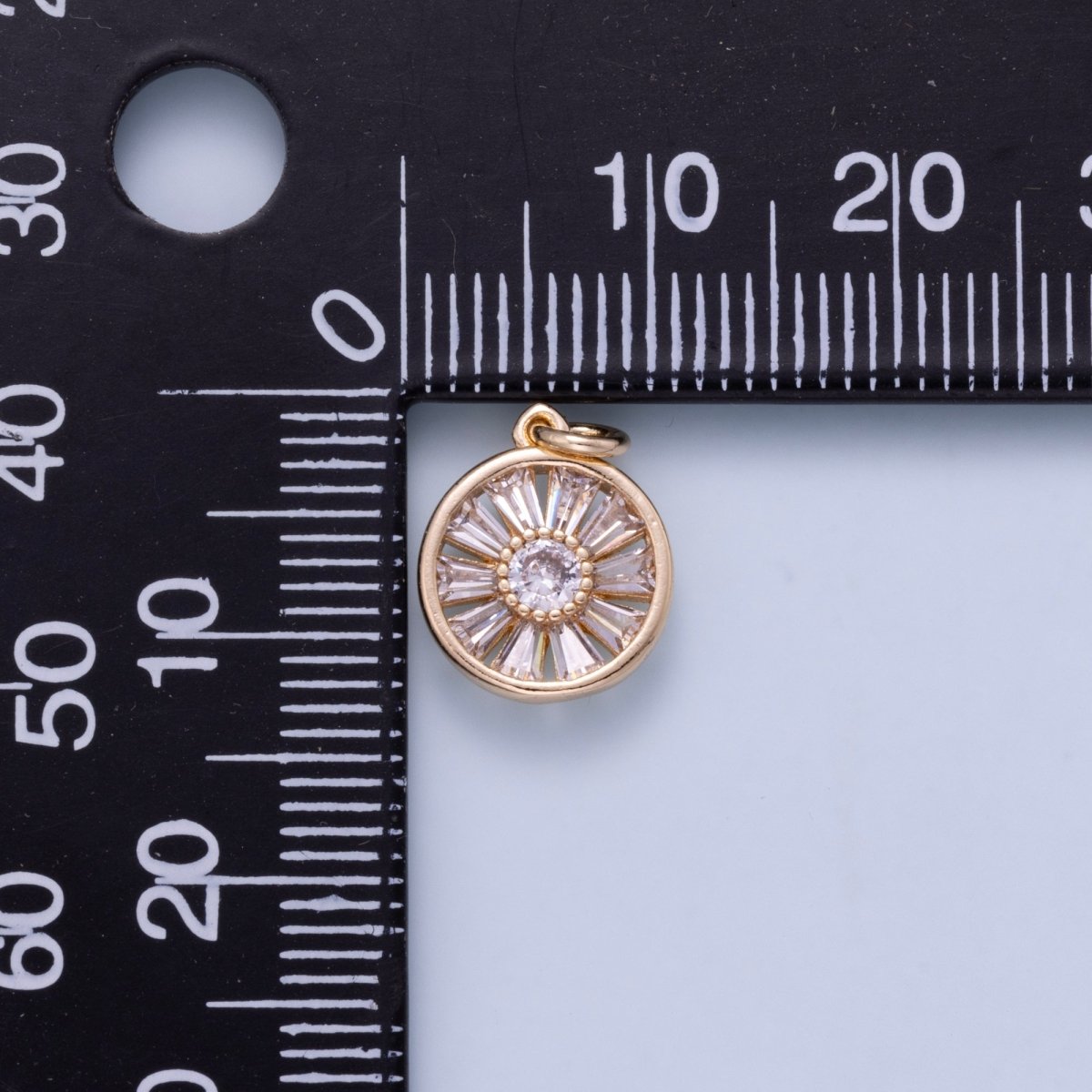 16K Gold Filled 12mm Baguette Round CZ Bezel Mini Charm | Charms-01045