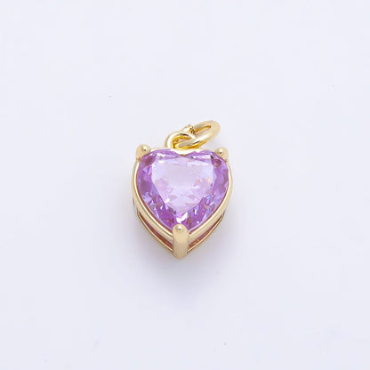 16K Gold Filled 12mm Birthstone CZ Heart Charm | Charms-01184 ~ Charms-01195
