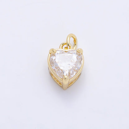16K Gold Filled 12mm Birthstone CZ Heart Charm | Charms-01184 ~ Charms-01195