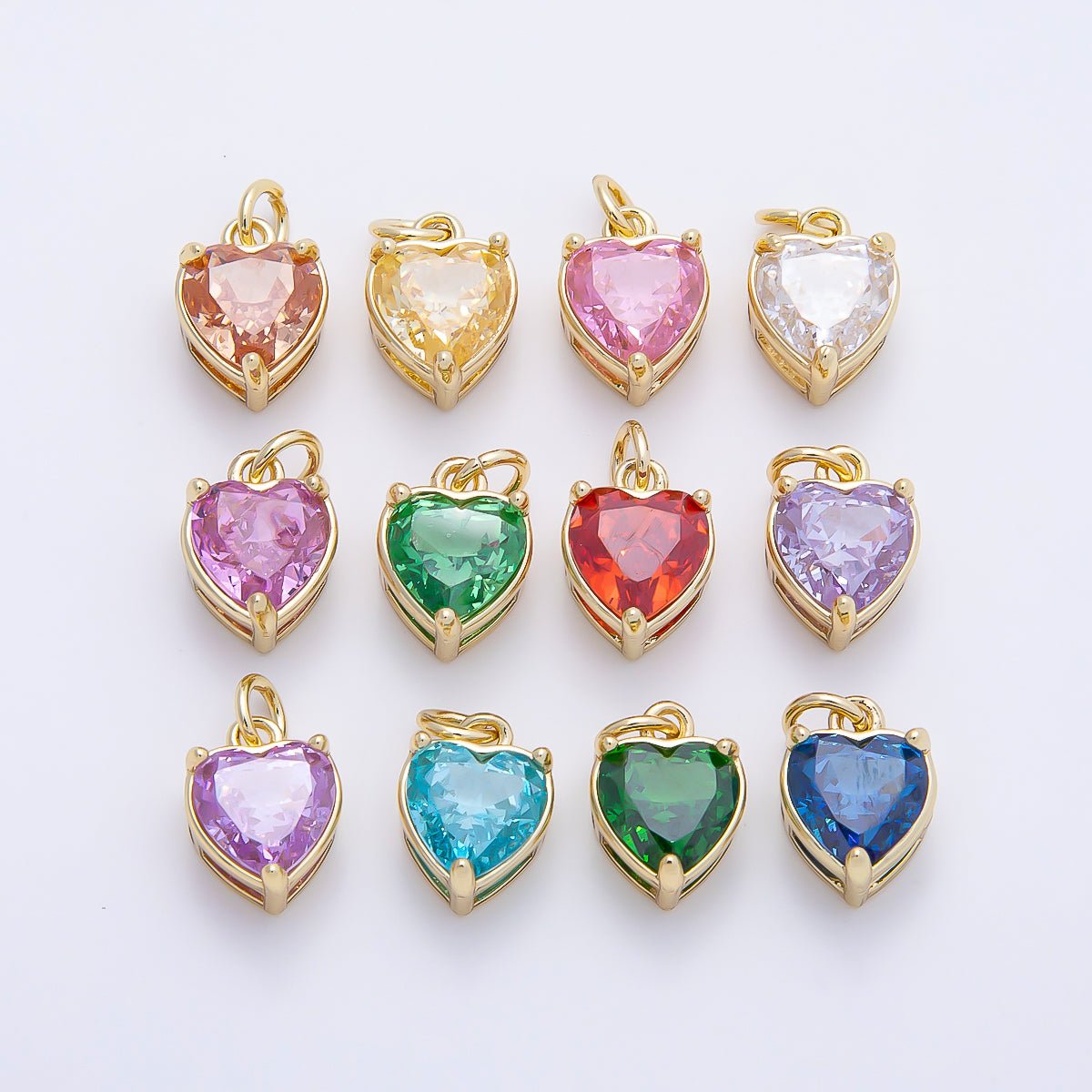 16K Gold Filled 12mm Birthstone CZ Heart Charm | Charms-01184 ~ Charms-01195
