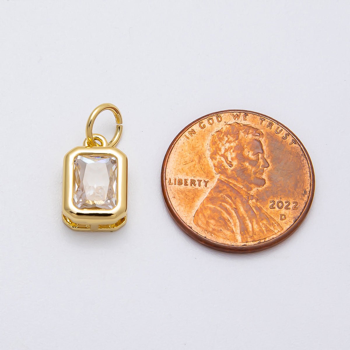 16K Gold Filled 12mm Clear Baguette CZ Bezel Charm | Charms-00469