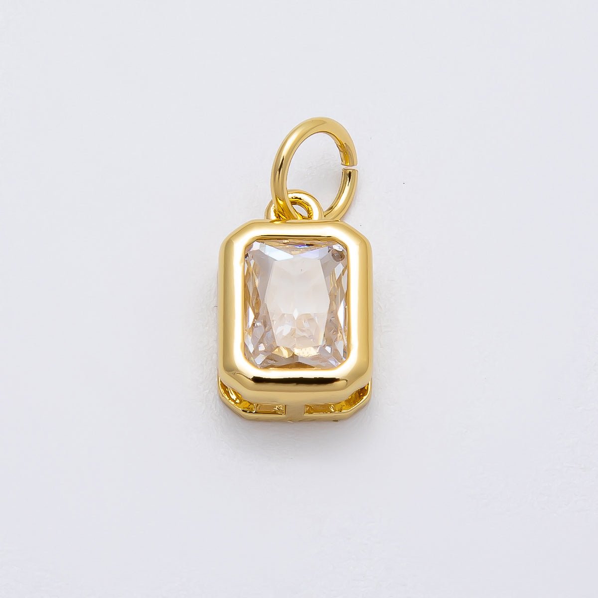 16K Gold Filled 12mm Clear Baguette CZ Bezel Charm | Charms-00469