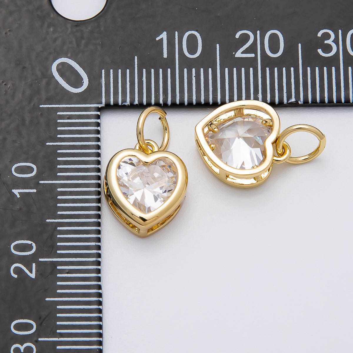 16K Gold Filled 12mm Clear CZ Bezel Heart Mini Charms | Charms-00470