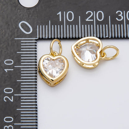 16K Gold Filled 12mm Clear CZ Bezel Heart Mini Charms | Charms-00470