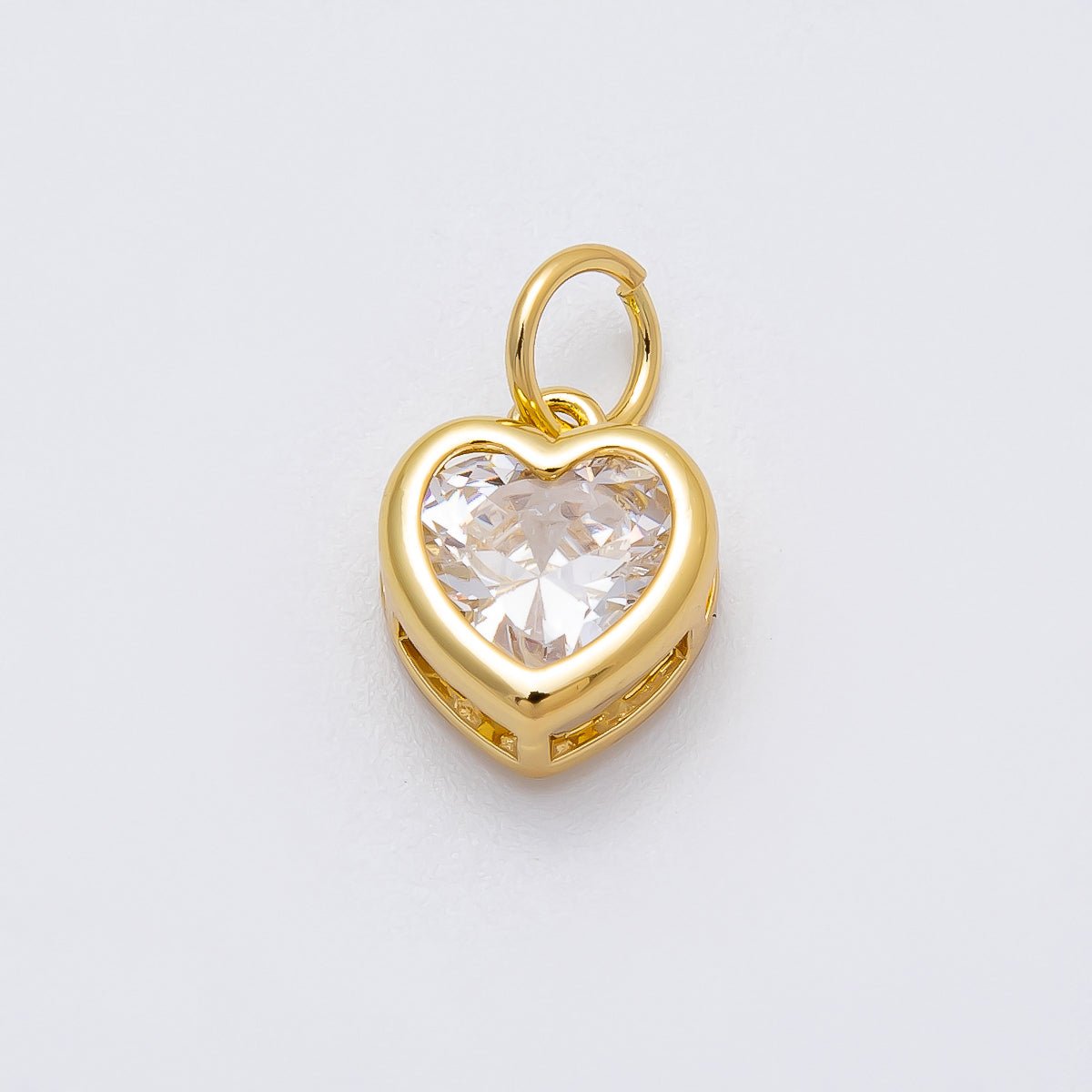 16K Gold Filled 12mm Clear CZ Bezel Heart Mini Charms | Charms-00470