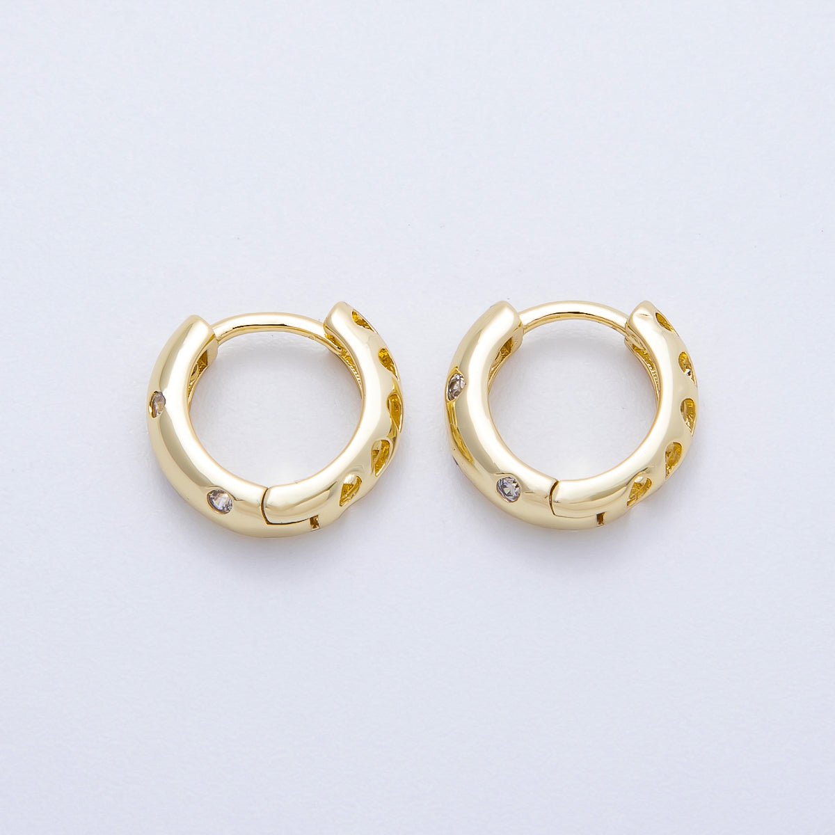 16K Gold Filled 12mm Clear CZ Dotted Cartilage Huggie Earrings | Earrings-00341