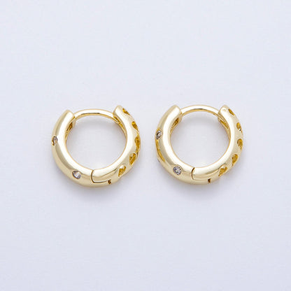 16K Gold Filled 12mm Clear CZ Dotted Cartilage Huggie Earrings | Earrings-00341