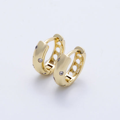 16K Gold Filled 12mm Clear CZ Dotted Cartilage Huggie Earrings | Earrings-00341