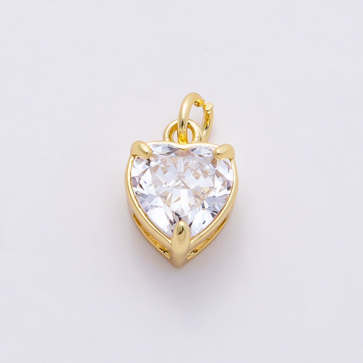 16K Gold Filled 12mm Clear CZ Heart Solitaire Charm | Charms-00818