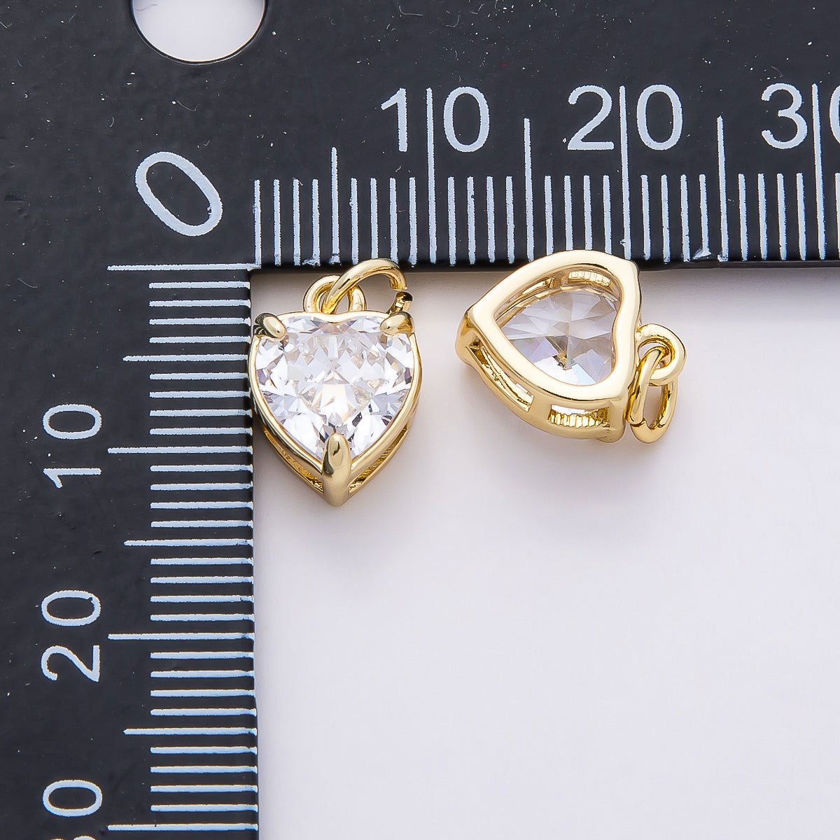 16K Gold Filled 12mm Clear CZ Heart Solitaire Charm | Charms-00818