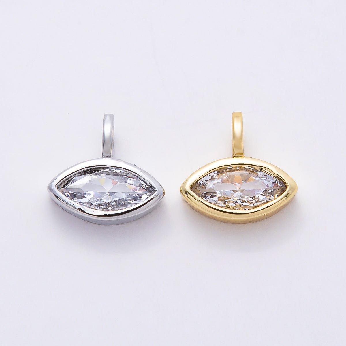 16K Gold Filled 12mm Clear CZ Marquise Bezel Solitaire Pendant in Gold &amp; Silver | Charms-00834 Charms-00835