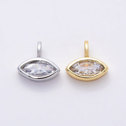 16K Gold Filled 12mm Clear CZ Marquise Bezel Solitaire Pendant in Gold &amp; Silver | Charms-00834 Charms-00835