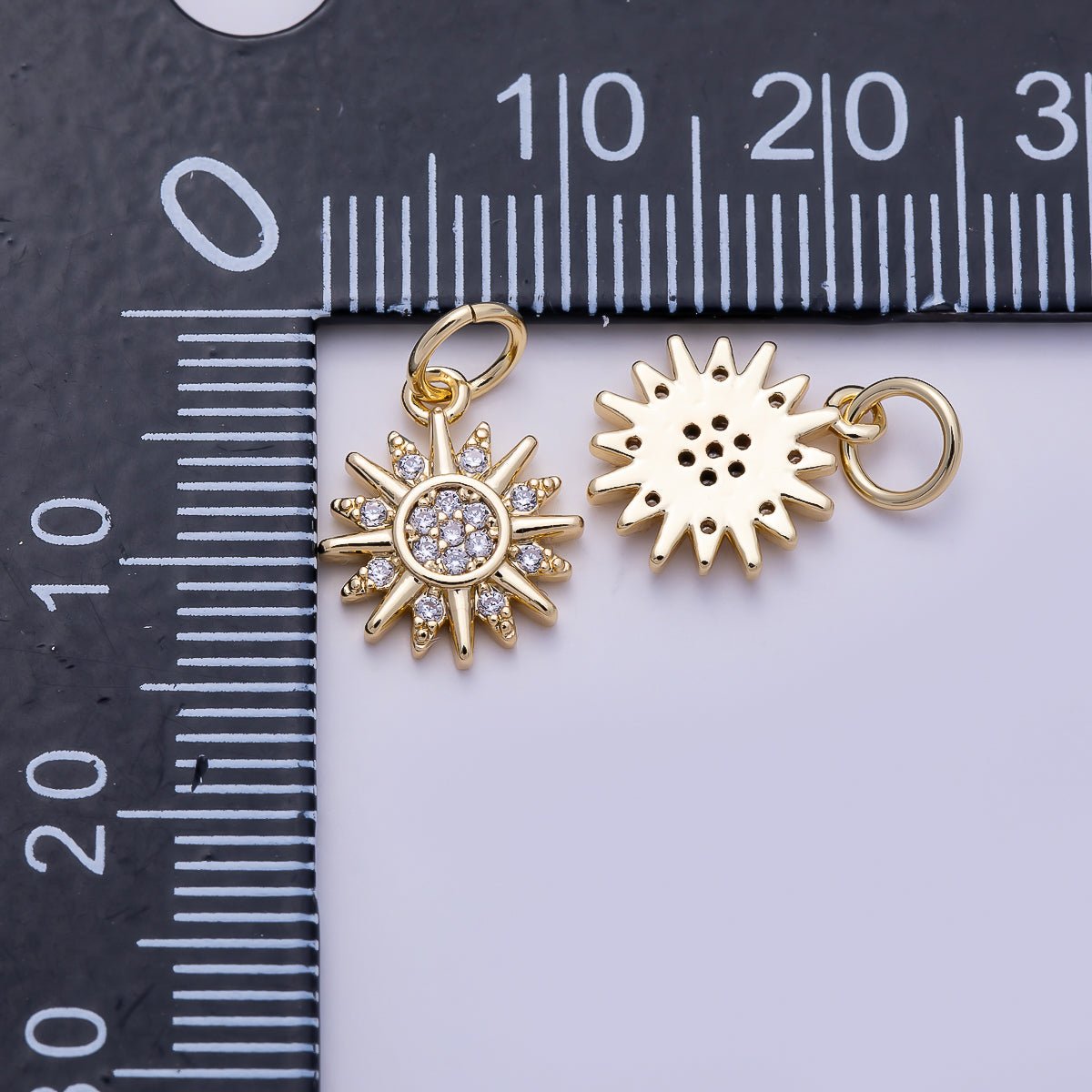 16K Gold Filled 12mm Micro Paved CZ Celestial Sun Charm | Charms-01490