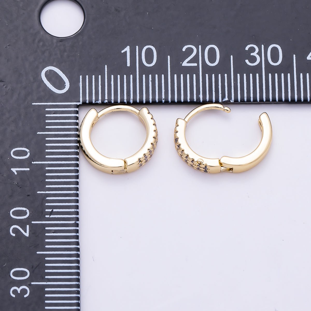 16K Gold Filled 12mm Micro Paved CZ Double Lined Cartilage Huggie | Earrings-00702