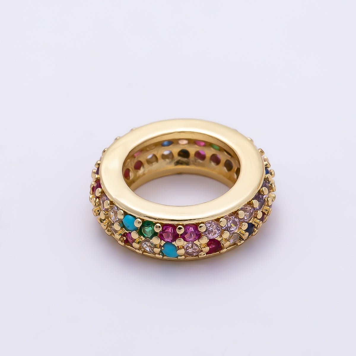 16K Gold Filled 12mm Micro Paved CZ Thin Rondelle Bead | Beads-00482 ~ Beads-00487