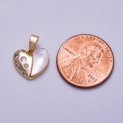 16K Gold Filled 12mm Mother Of Pearl CZ Half Love Heart Charm | Charms-00592