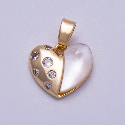 16K Gold Filled 12mm Mother Of Pearl CZ Half Love Heart Charm | Charms-00592