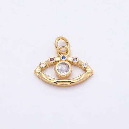 16K Gold Filled 12mm Multicolor Clear CZ Evil Eye Open Textured Charm | Charms-00863