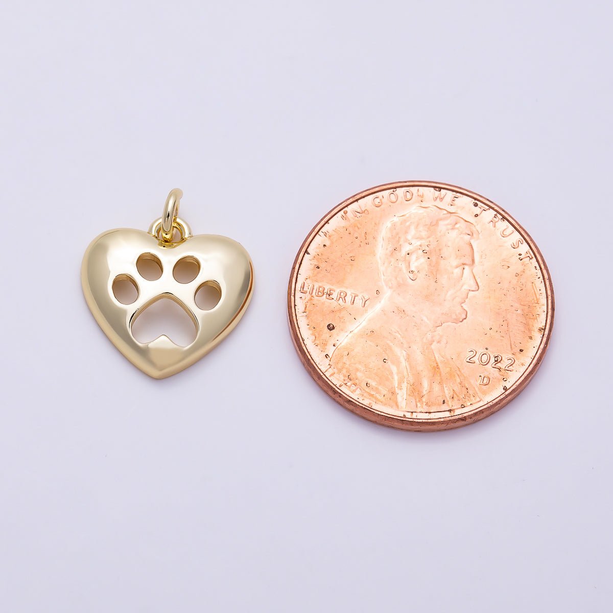16K Gold Filled 12mm Open Pet Paw Print Heart Charm | Charms-01484