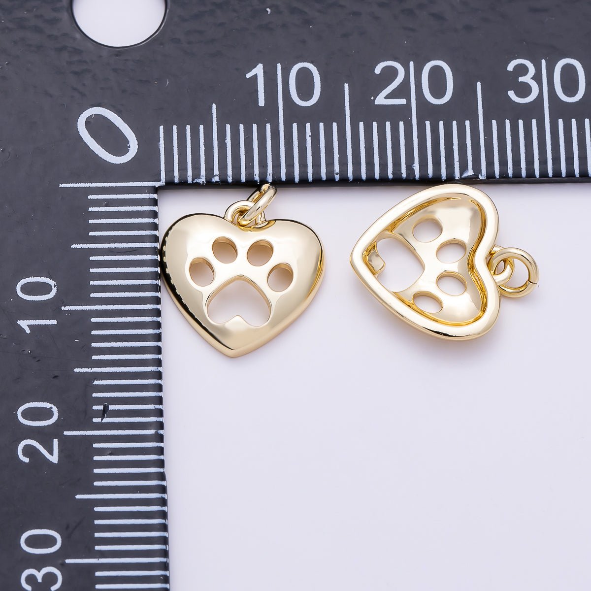 16K Gold Filled 12mm Open Pet Paw Print Heart Charm | Charms-01484
