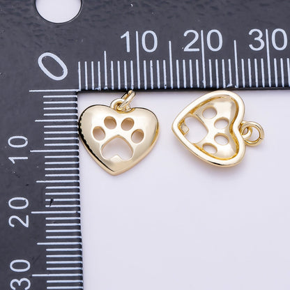 16K Gold Filled 12mm Open Pet Paw Print Heart Charm | Charms-01484