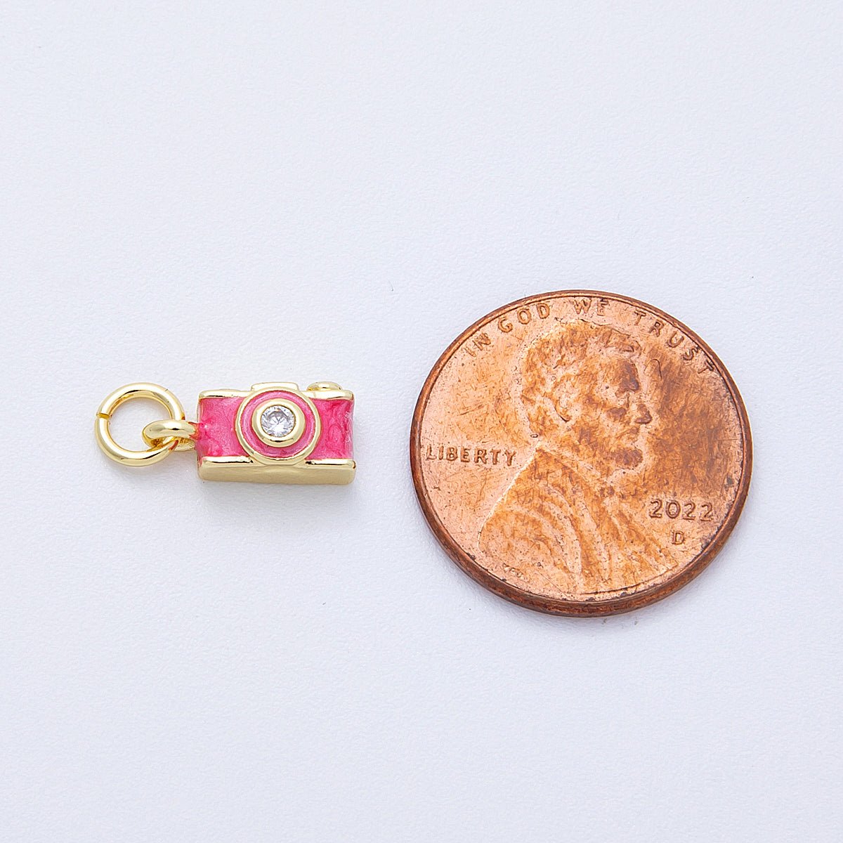16K Gold Filled 12mm Pink Film Retro Digital Camera 3D Multidimensional Charm | Charms-00130