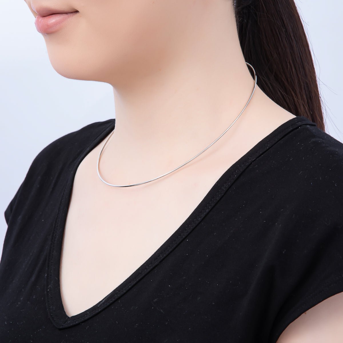 16K Gold Filled 1.2mm Minimalist Thin Torque Tube Floating Collar Necklace in Gold &amp; Silver | WA-04444 WA-04445