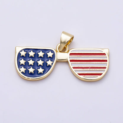 16K Gold Filled 12mm USA America Flag Enamel Sunglasses Pendant | Charms-01492