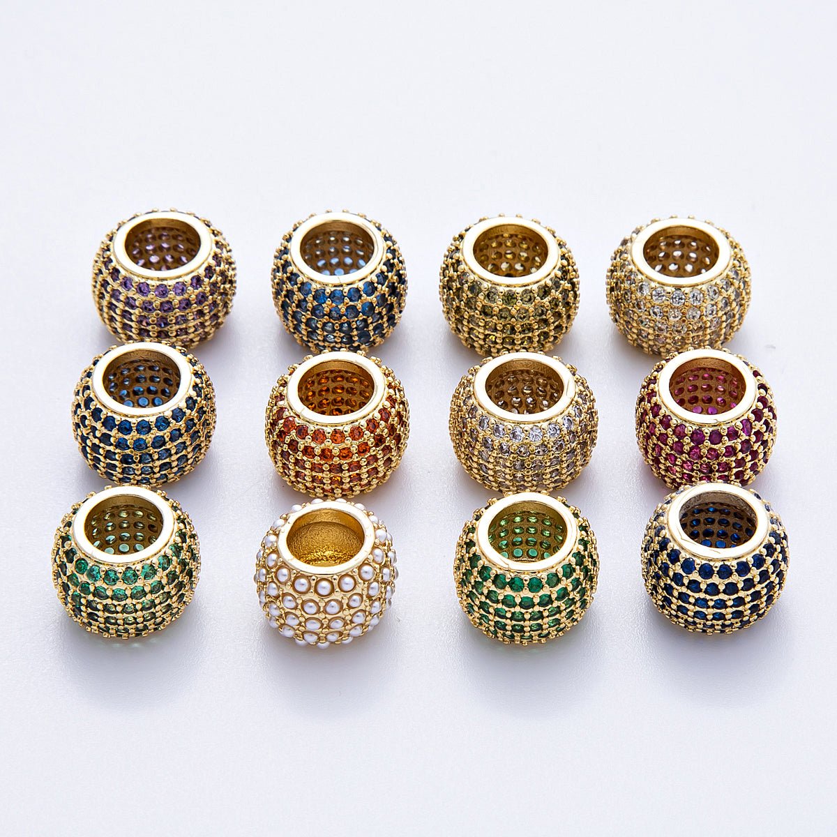 16K Gold Filled 12mm Wide Micro Paved CZ Birthstone Spacer Set | Beads-00039 - Beads-00050