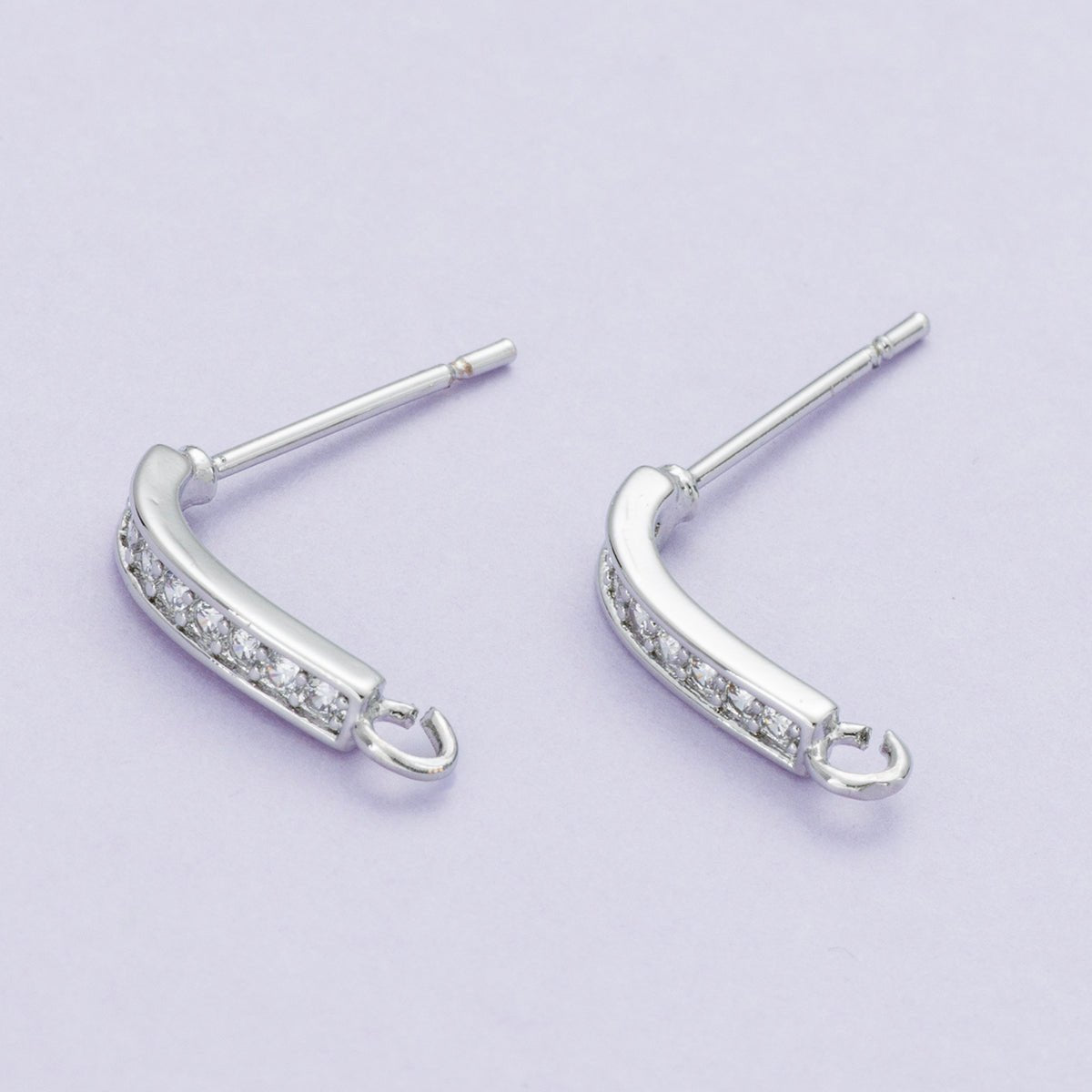 16K Gold Filled 13.5mm Micro Paved CZ Linear Drop Stud Earrings in Gold &amp; Silver | Findings-00094 Findings-00093