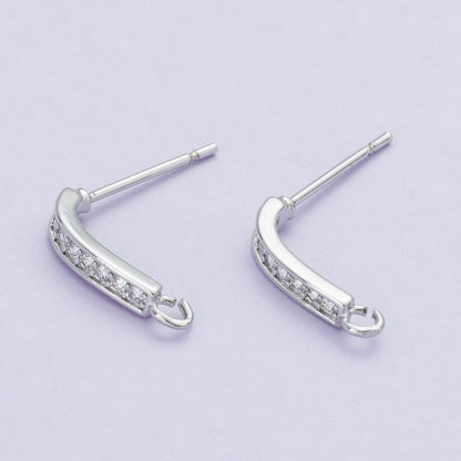 16K Gold Filled 13.5mm Micro Paved CZ Linear Drop Stud Earrings in Gold &amp; Silver | Findings-00094 Findings-00093