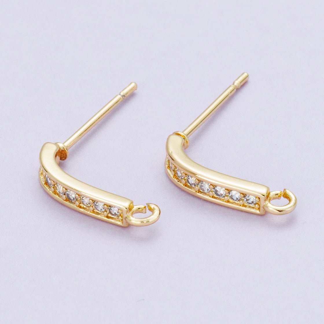 16K Gold Filled 13.5mm Micro Paved CZ Linear Drop Stud Earrings in Gold &amp; Silver | Findings-00094 Findings-00093