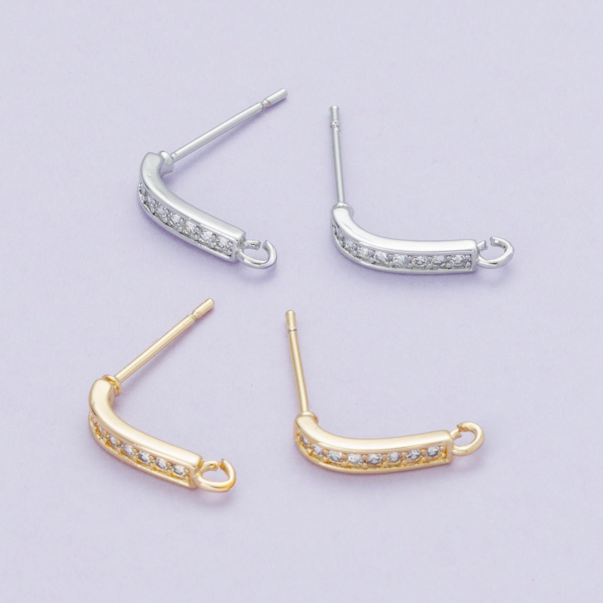 16K Gold Filled 13.5mm Micro Paved CZ Linear Drop Stud Earrings in Gold &amp; Silver | Findings-00094 Findings-00093