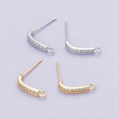 16K Gold Filled 13.5mm Micro Paved CZ Linear Drop Stud Earrings in Gold &amp; Silver | Findings-00094 Findings-00093