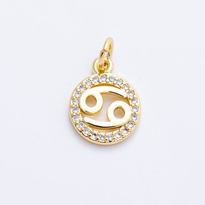 16K Gold Filled 13.5mm Micro Paved CZ Personalized Zodiac Sign Charm | Charms-00223 ~ Charms-00234