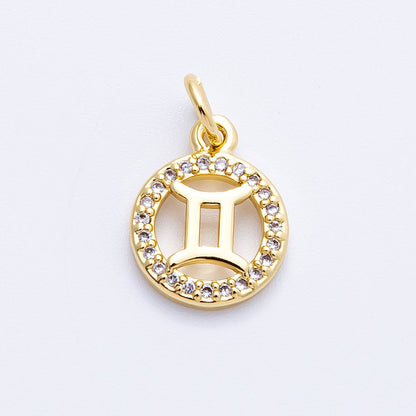 16K Gold Filled 13.5mm Micro Paved CZ Personalized Zodiac Sign Charm | Charms-00223 ~ Charms-00234