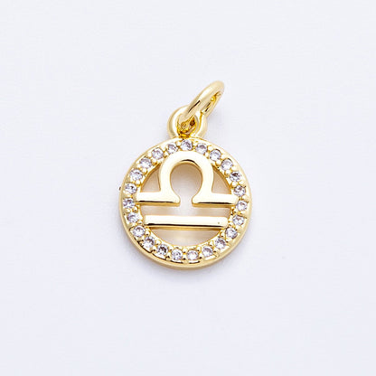 16K Gold Filled 13.5mm Micro Paved CZ Personalized Zodiac Sign Charm | Charms-00223 ~ Charms-00234