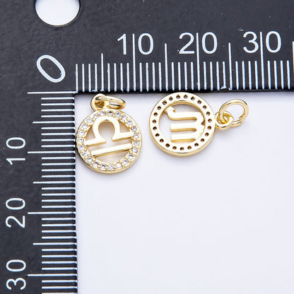 16K Gold Filled 13.5mm Micro Paved CZ Personalized Zodiac Sign Charm | Charms-00223 ~ Charms-00234