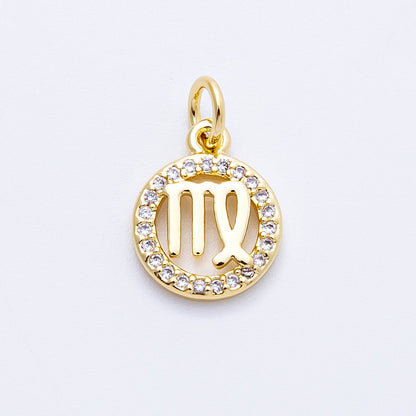 16K Gold Filled 13.5mm Micro Paved CZ Personalized Zodiac Sign Charm | Charms-00223 ~ Charms-00234