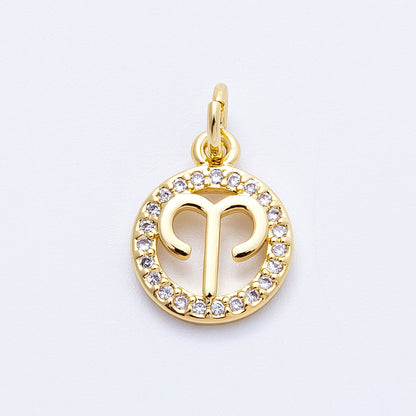 16K Gold Filled 13.5mm Micro Paved CZ Personalized Zodiac Sign Charm | Charms-00223 ~ Charms-00234