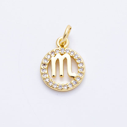 16K Gold Filled 13.5mm Micro Paved CZ Personalized Zodiac Sign Charm | Charms-00223 ~ Charms-00234