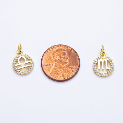 16K Gold Filled 13.5mm Micro Paved CZ Personalized Zodiac Sign Charm | Charms-00223 ~ Charms-00234