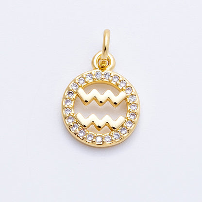 16K Gold Filled 13.5mm Micro Paved CZ Personalized Zodiac Sign Charm | Charms-00223 ~ Charms-00234