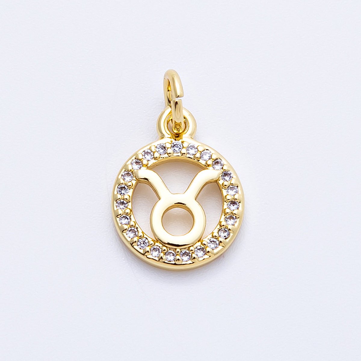16K Gold Filled 13.5mm Micro Paved CZ Personalized Zodiac Sign Charm | Charms-00223 ~ Charms-00234