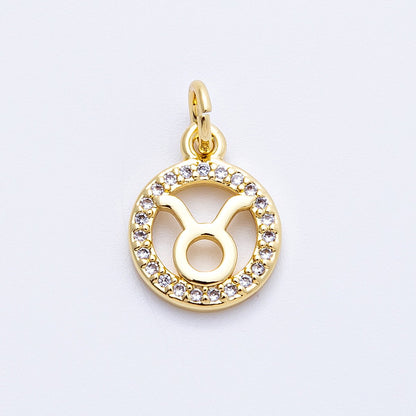 16K Gold Filled 13.5mm Micro Paved CZ Personalized Zodiac Sign Charm | Charms-00223 ~ Charms-00234