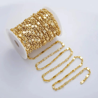18K Gold Filled 13.5mm x 6mm Anchor Square Geometric Edged Link Unfinished Chain by Yard | Roll-01773