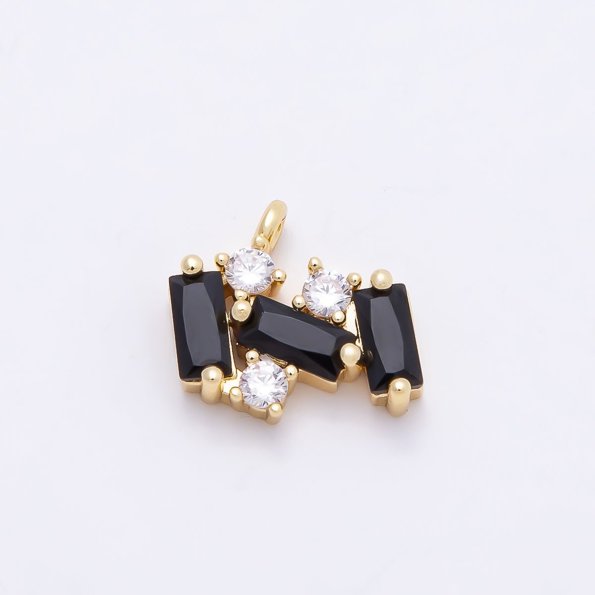 16K Gold Filled 13mm Black Clear Baguette CZ Cluster Charm | Charms-00811