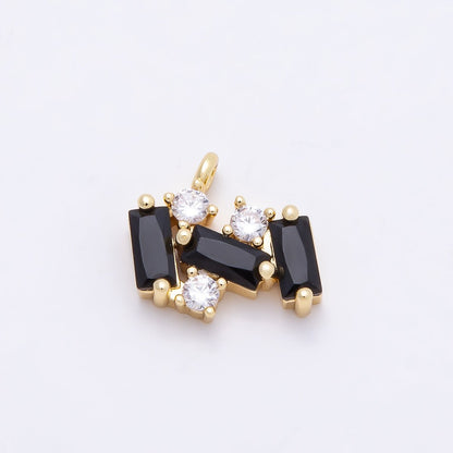 16K Gold Filled 13mm Black Clear Baguette CZ Cluster Charm | Charms-00811