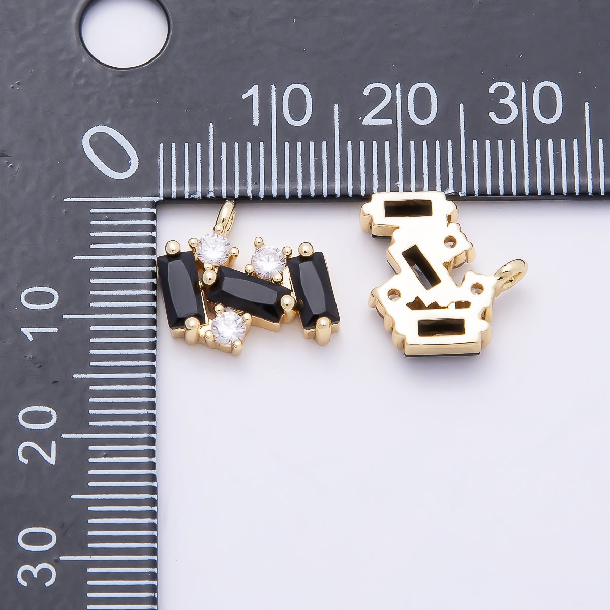 16K Gold Filled 13mm Black Clear Baguette CZ Cluster Charm | Charms-00811