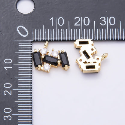 16K Gold Filled 13mm Black Clear Baguette CZ Cluster Charm | Charms-00811